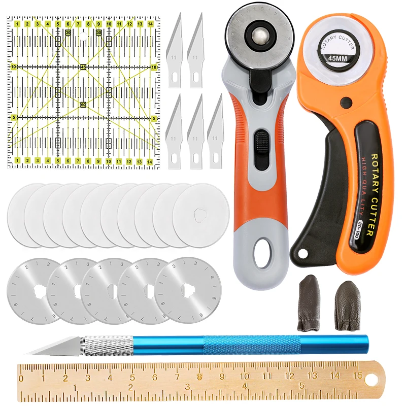 Couteau à lame circulaire et règle pour Patchwork  Kit d'outils de coupe de tissu en cuir  coupeur