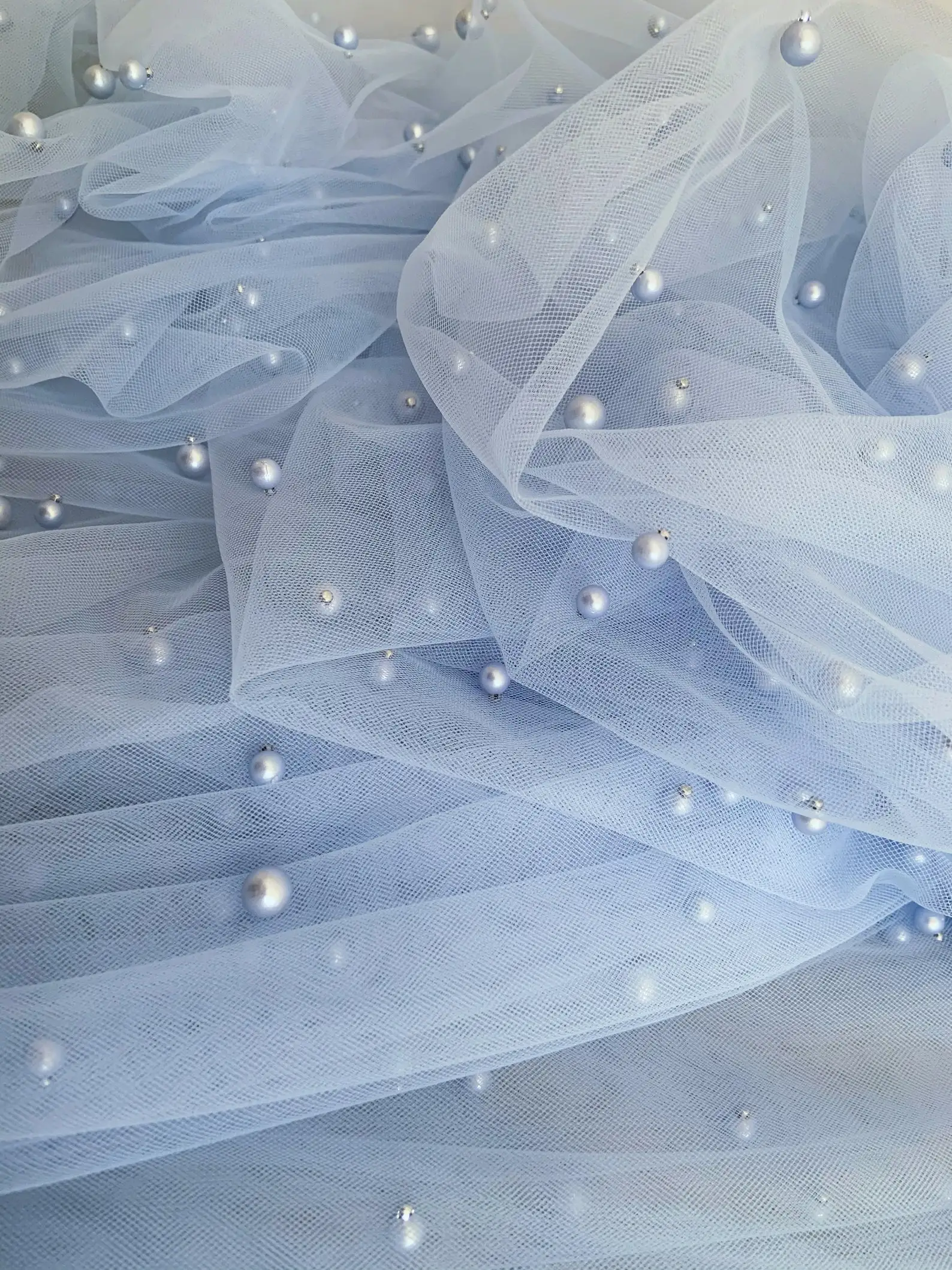 1 ярд искусственная синяя Тюлевая ткань с жемчугом для фаты платья костюма фона