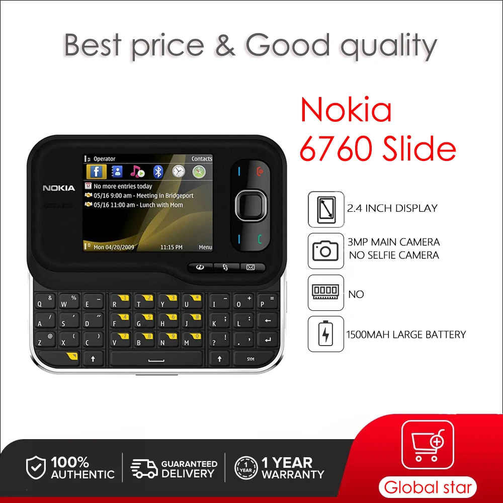 

Nokia 6760 Slide Original Unlocked 2.4 inch 3MP 1500mAh 3G cheap mobile phone
