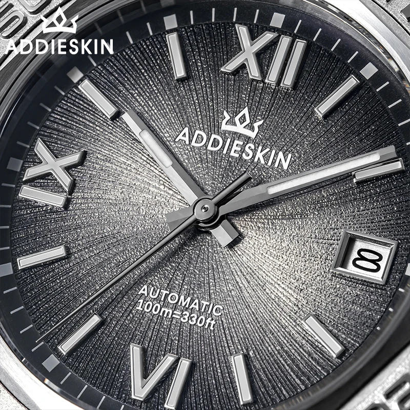 Фото ADDIESKIN K002 BGW9 Автоматические механические часы с сапфировым стеклом, светящиеся в темноте, мужские, из нержавеющей стали, городские, геометрические, деловые наручные часы №5