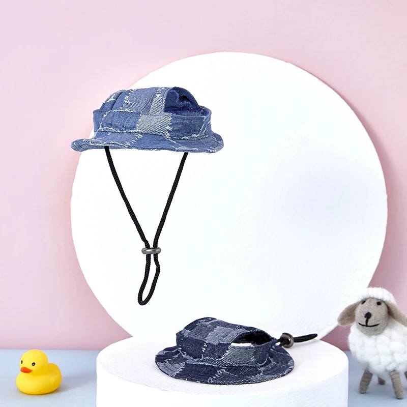 Round Brim Dog Hat With Ear Holes Bucket Hat Breathable Pet Puppy Visor Princess Cap Sunbonnet Cute Adjustable Pet Hats