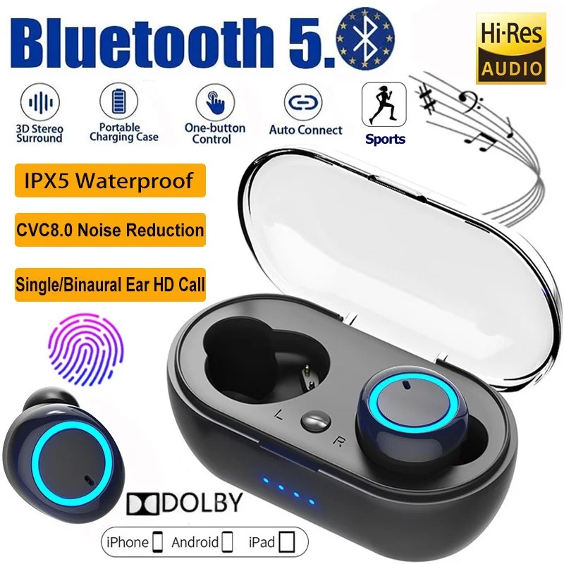 

TWS-стереонаушники Y50 с поддержкой Bluetooth 5,0 и зарядным футляром