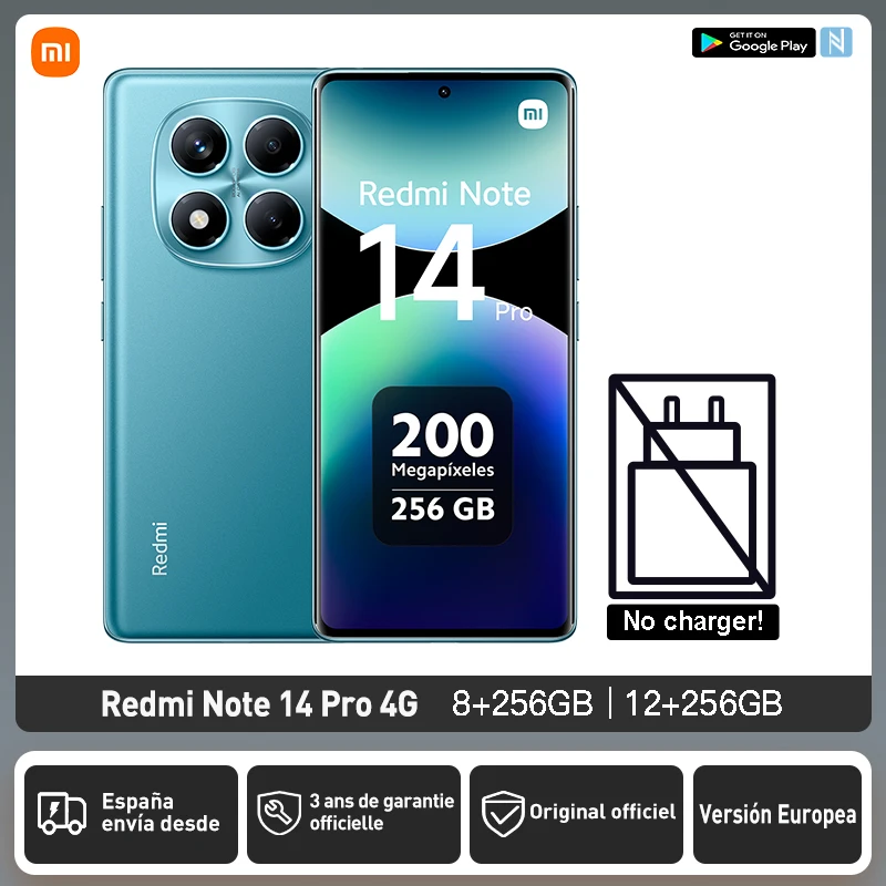 Xiaomi Redmi Note 14 Pro 4G European Version 8+256GB MediaTek Helio G100-Ultra 6.67" AMOLED Display 120Hz 200MP OIS Main Camera 45W Charging, 5500mAh Battery, IP64, NFC