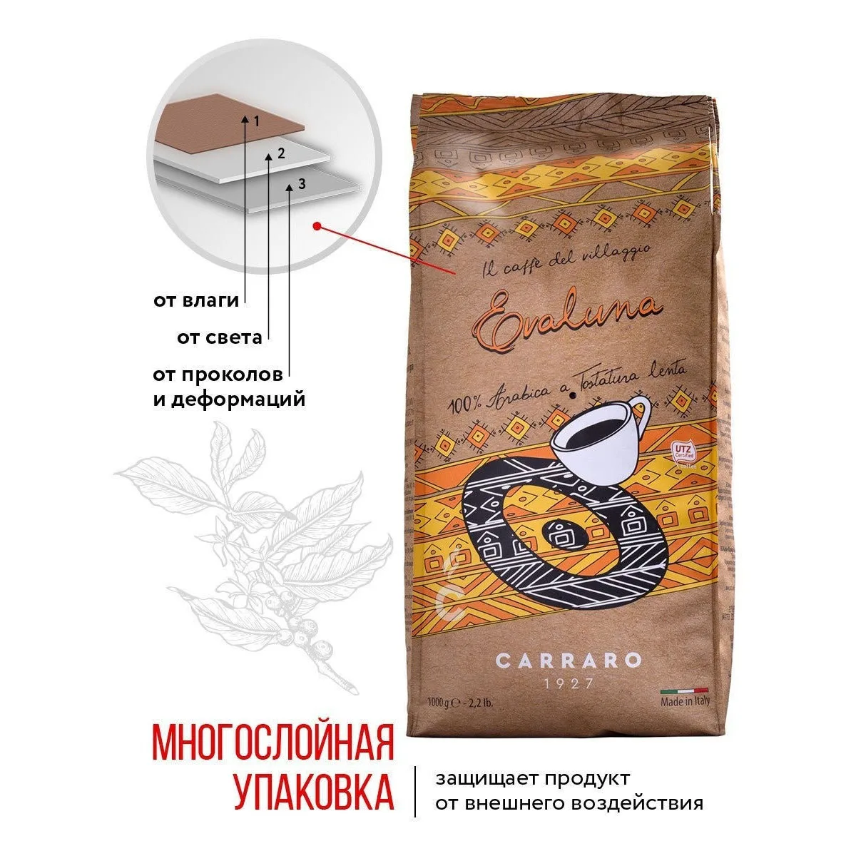 Рисунок 2 - Кофе в зернах Carraro EVALUNA