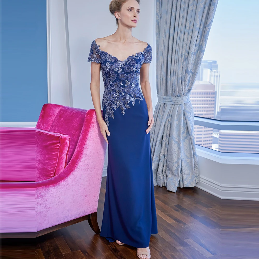 

15676# Elegant Portrait Neck Appliques Lace Satin Sweep Train Evening Dress Wedding Party Formal Prom Gown For Women Custom Made