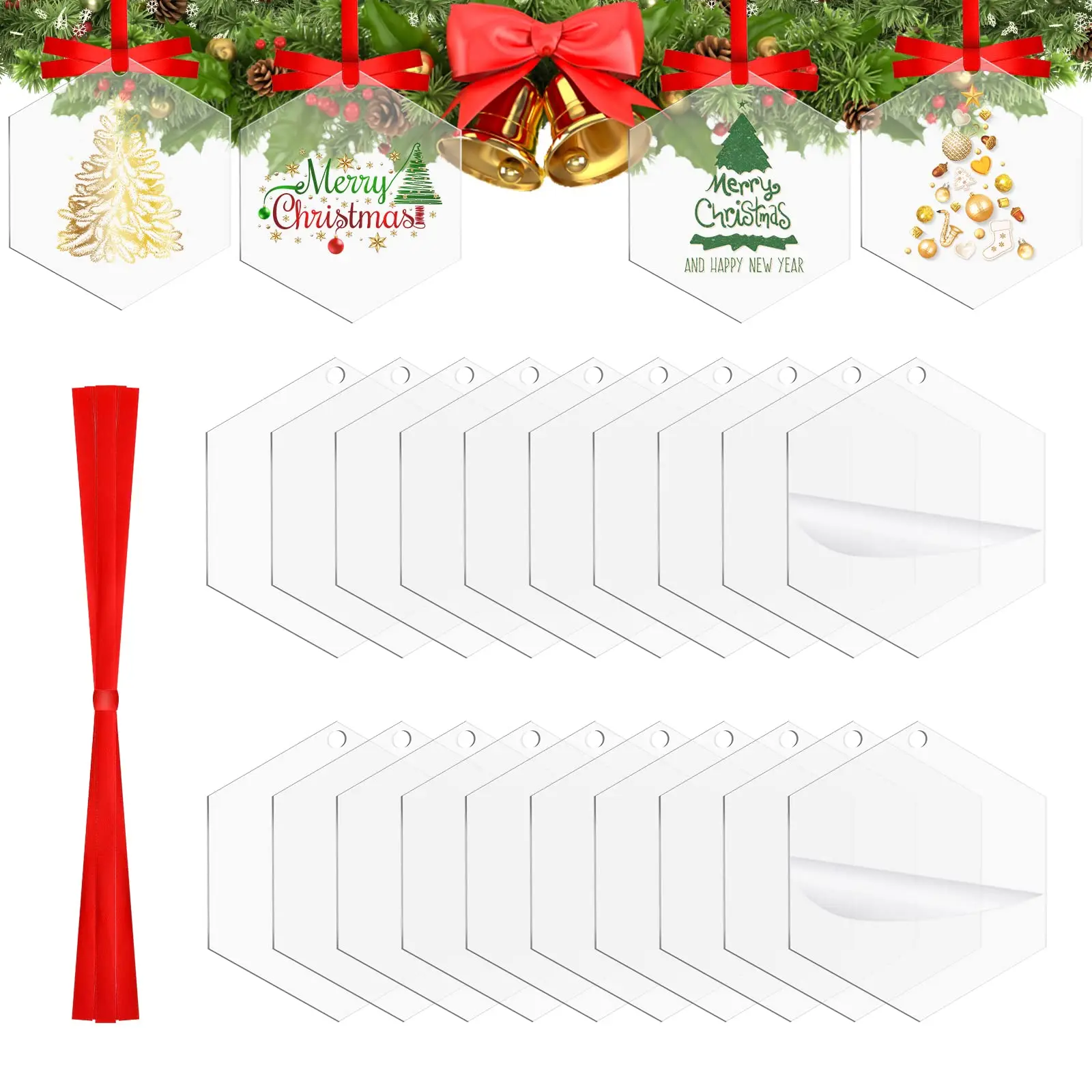 

Hexagon Clear Acrylic Blanks, Christmas Ornament, Acrylic Discs, DIY Painting, Vinyl Ornament, Xmas Tree, 20Pcs