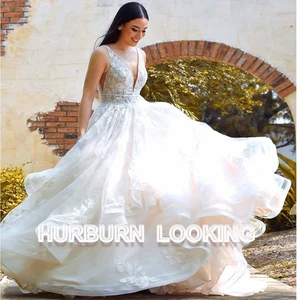 Женское свадебное платье HERBURN Pastrol, плиссированное Тюлевое платье с V-образным вырезом, модное платье невесты на заказ