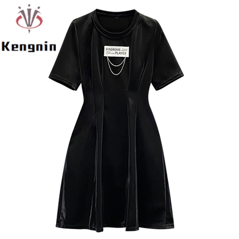 

Plus Size L- 4XL Women's Dresses Loose Dresses Woman Summer 2022 Black Pleated Party Dress Lady Vestido Letter PrintRobe KE1502