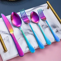 matte wide handle stainless steel cutlery set solid color western tableware knife fork spoon teaspoon kitchen accessories