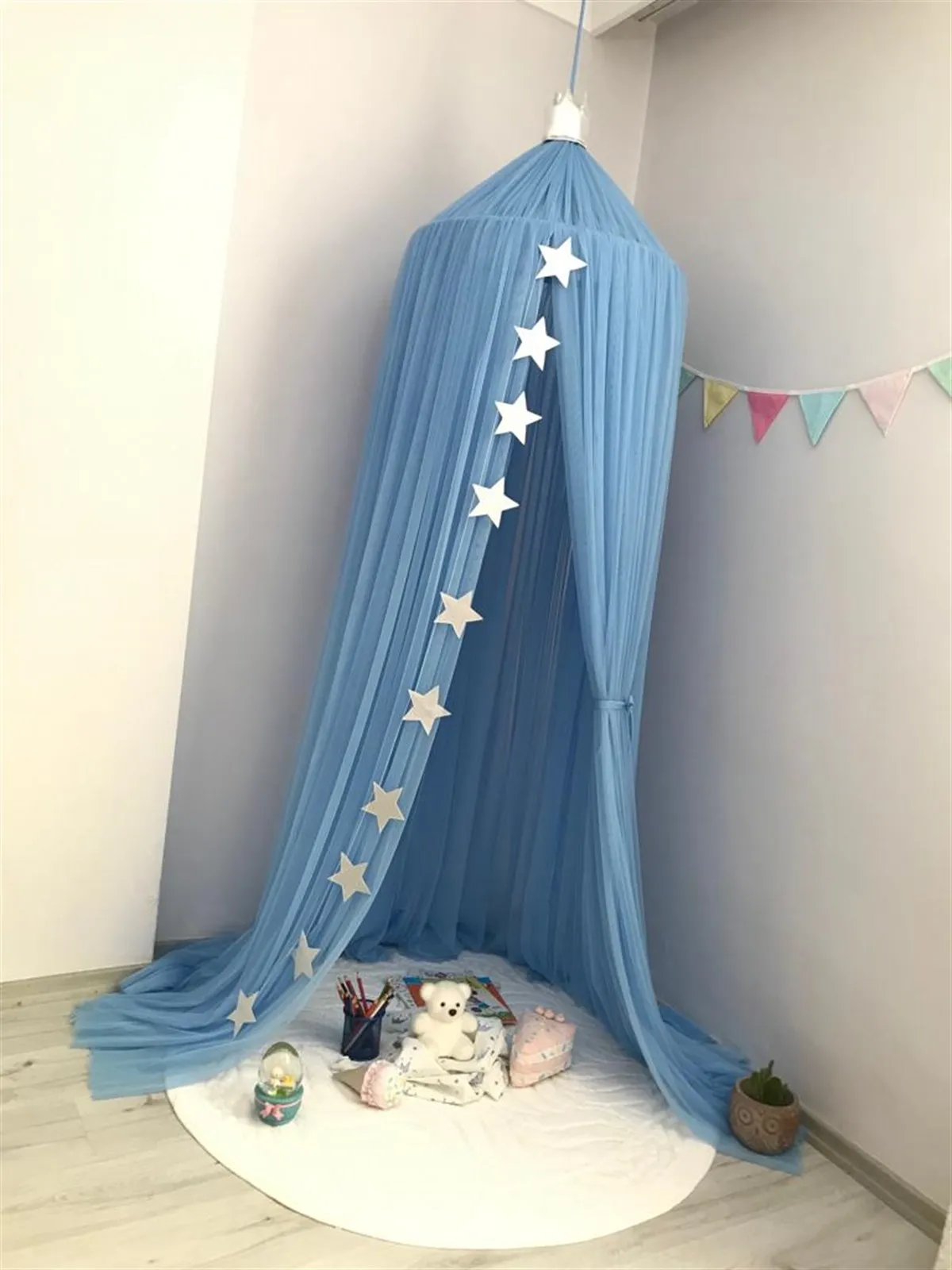 Jaju Baby Kids/Baby Blue Color Star Tulle Mosquito Net