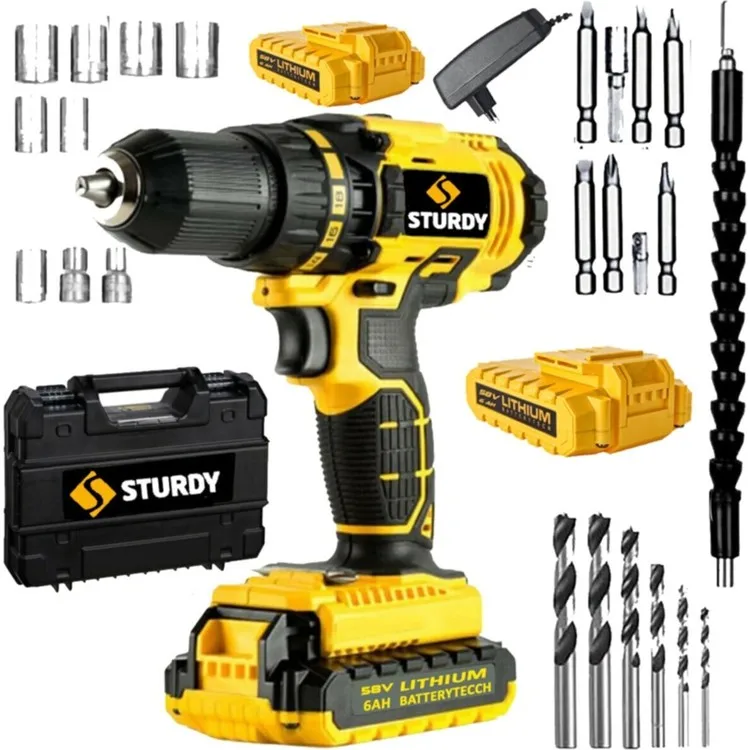 Sturdy Power Tools 48VF 5mah Литиевая двухбатарейная дрель New Series с зарядным устройством с набором наконечников из 27 частей