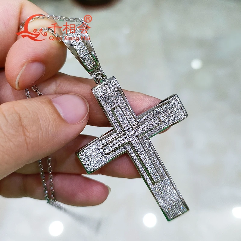 34*73mm cross    D VVS white round  moissanite pendant  925 Sterling Silver  hip hop Jewelry  Engagement datting