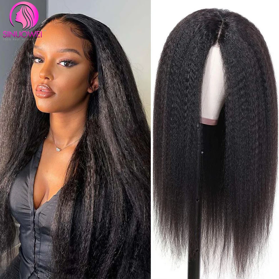 

Kinky Straight Wig Real Human Hair 13x4 4x4 Lace Front Wig Yaki Straight Natural Black Wigs for Women Human Hair Preplucked