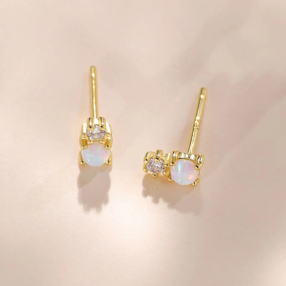 Блестящие серьги-гвоздики ELESHE из серебра с опалом и Цирконом для женщин