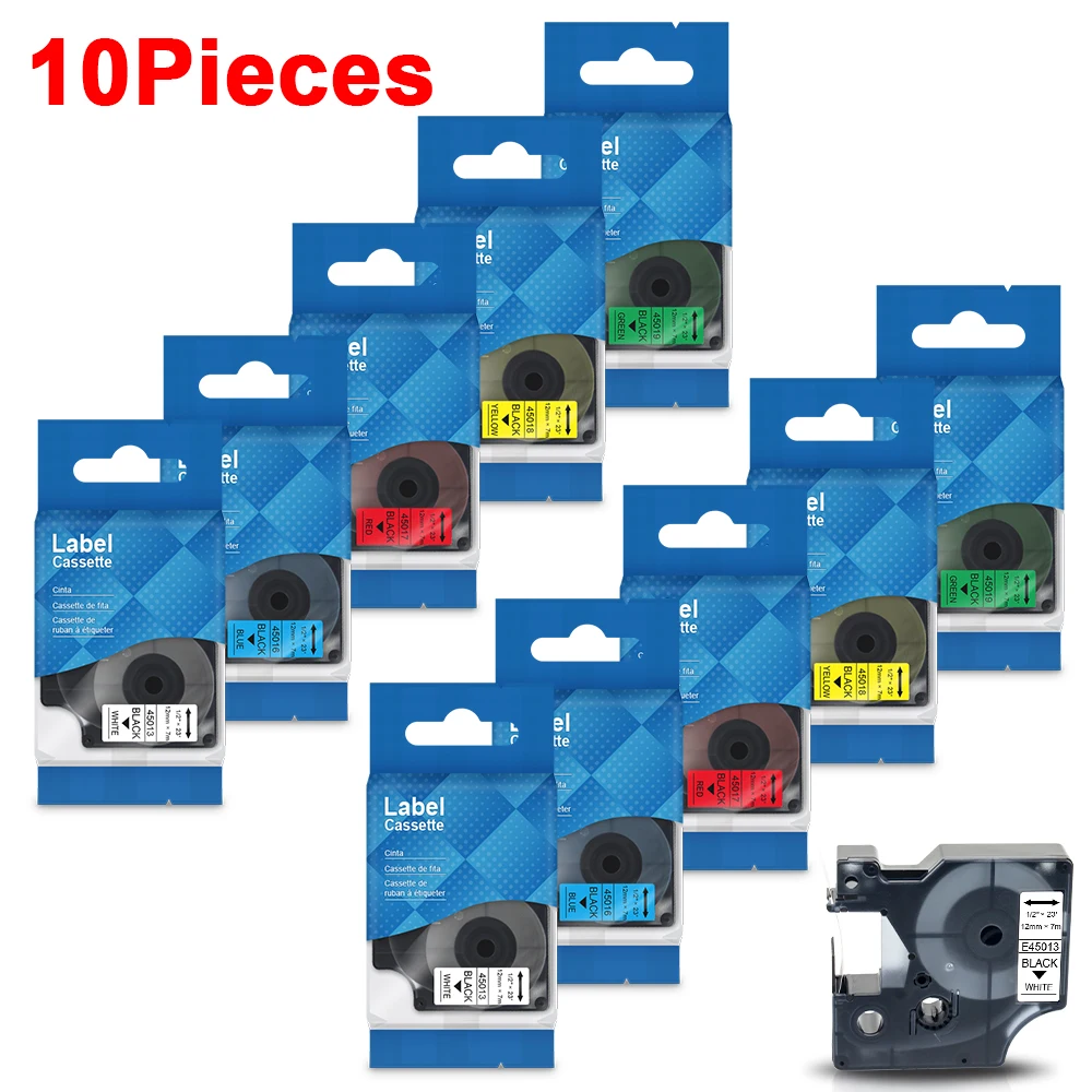 10PK 45013 45010 45018 Label Compatible Dymo D1 Tape 45016 45017 45019 For LabelManager LM 160 280 Printer 210D on: 10 наборов ленты Dymo D1 совместимые с метками 45013 45010 45018 45016 45017 45019 для принтера LabelManager LM 160 280 и 210D.