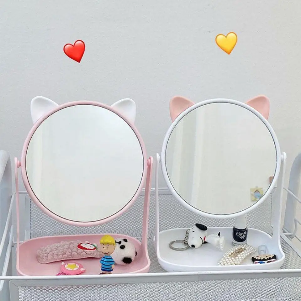 

Fawn kitten's ear dressing table mirror with door makeup jewelry round shape