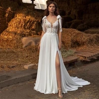a line chiffon v neck hy336 floor length wedding dress for women sleeveless bow simple elegant bridal gowns vestidos de novia