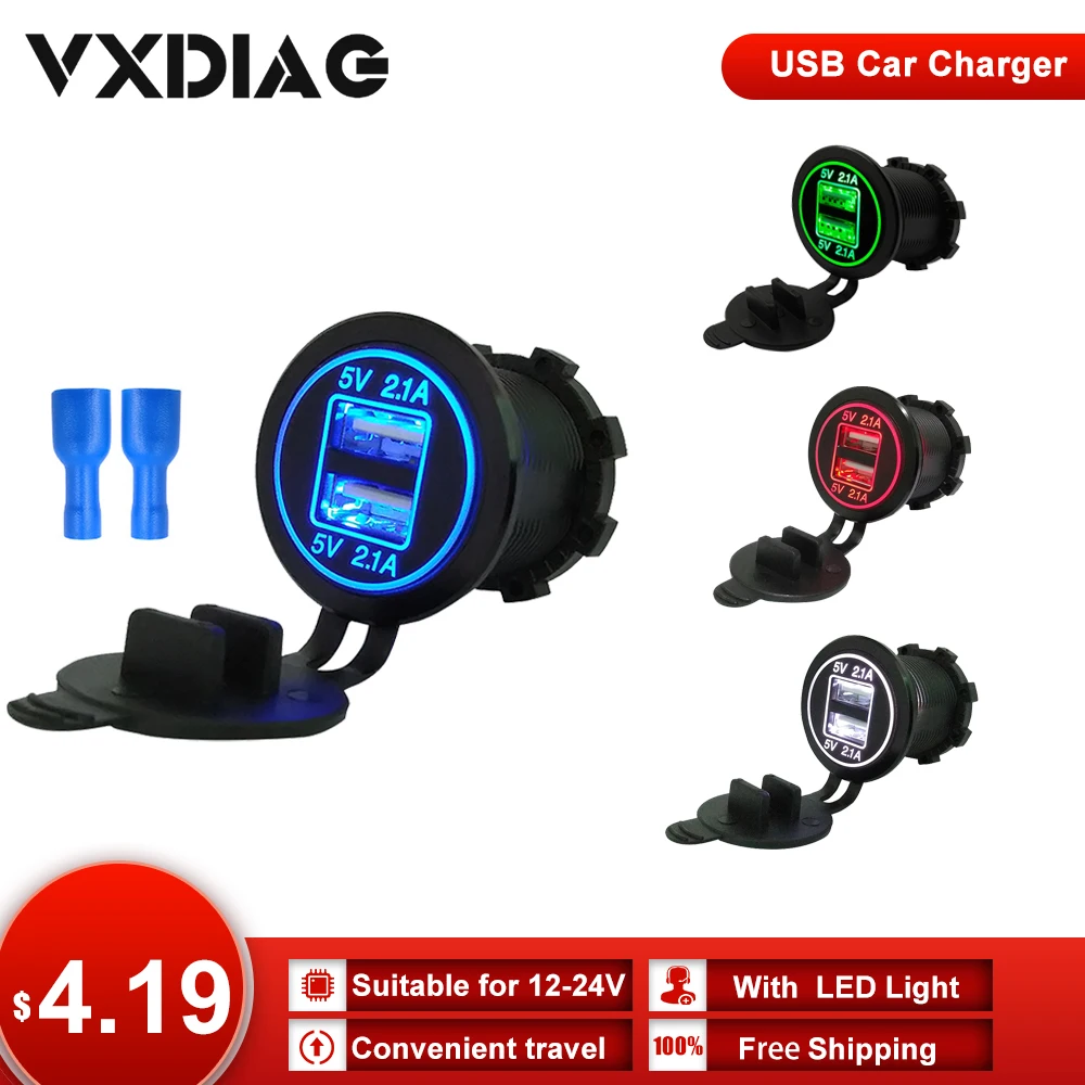 

Universal Car Spare Parts Cigarette Lighter USB Car Charger DC12V-32V Waterproof Dual USB Charger 2 Port Power Plug 5V2.1A/2.1A