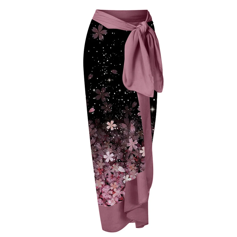 Elegant Lilac Gradient Flower Print Bikini V-Neck Sexy One-Piece Strap Swimsuit Women's Fashion Backless Beachwear Cover Up