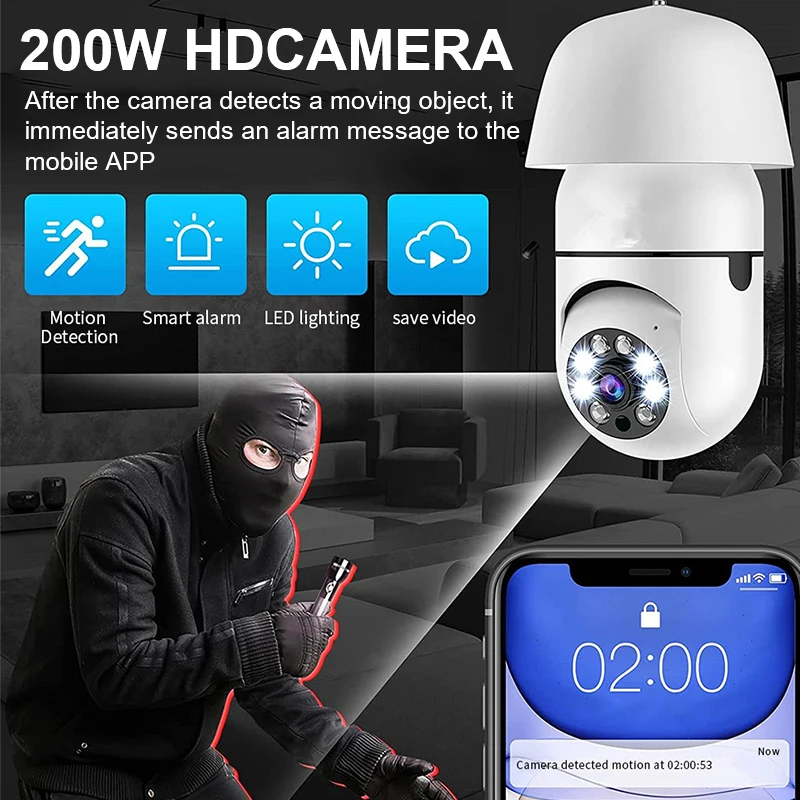 HD 1080P 2.4 G Wifi E27 Bulb Surveillance Camera Night Vision Automatic Human Tracking Digital Zoom Video Security Monitor Cam