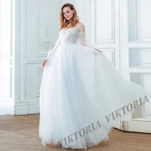 VIKTORIA Advanced Wedding Dress 2022 Mariages Long Puff Sleeve Button  A-LINE Appliques Vestidos De Novia Brautmode Custom Made