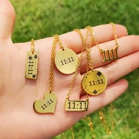 stainless steel heart 1111 wish necklace for women gold color round angel number 1111 choker pendant necklaces birthday jewelry