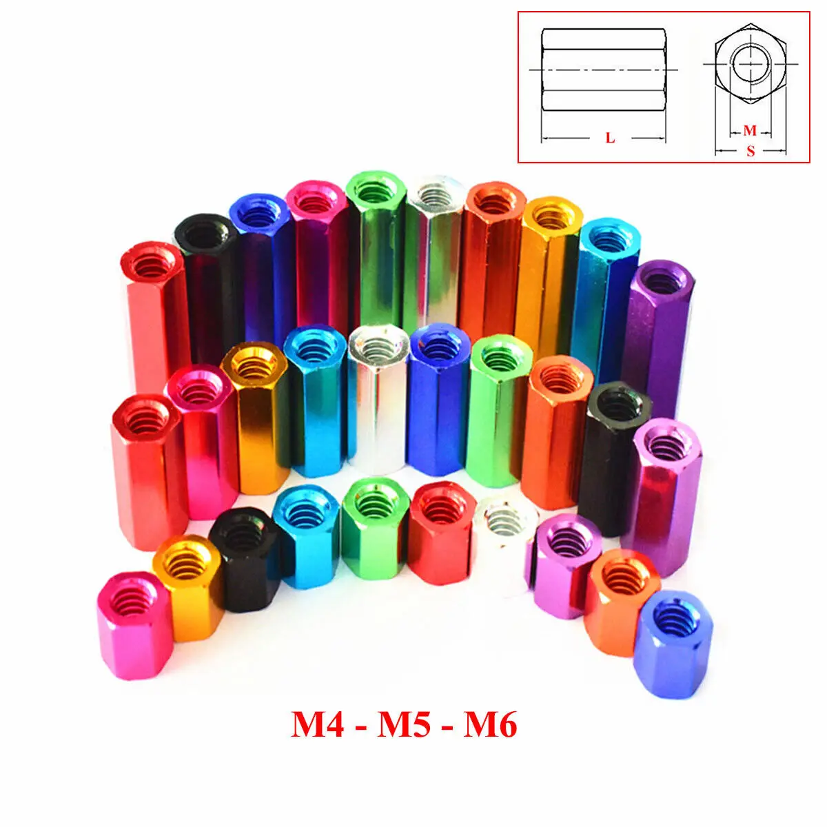 

M4 M5 M6 Aluminum Alloy Hex Standoff Pillars Hexagon Female Threaded Studs Sleeving Spacers Long Nuts Alu Anodized 10 Colors