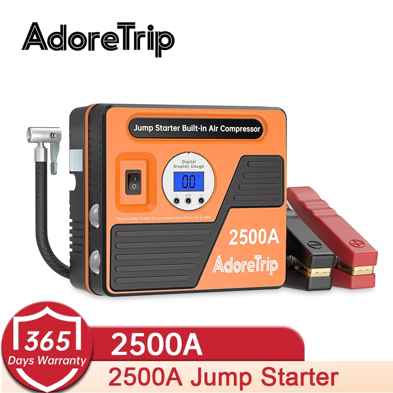 

AdoreTrip 2500A Jump Starter With Air Compressor 24000mAh Power Bank Portable Charger for Car Battery Booster Starting Device