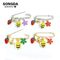 fashion enamel bee strawberry flower brooches women gift delicate insect brooch lapel pin sweater dress badge buckle accessories