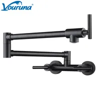 VOURUNA Kitchen Mixer Sink Faucet Pot Filler Tap Matte Black 3 Handles Dual Holes Wall Mounted Swinging Spout Hot And Cold Water