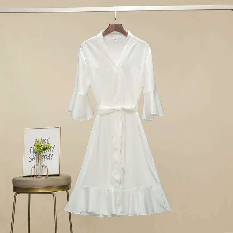 Ruffle Silk Robe Wedding Bride Bridesmaid Robes Spring Spandex Satin Chiffon Robe Summer Women Sleepwear