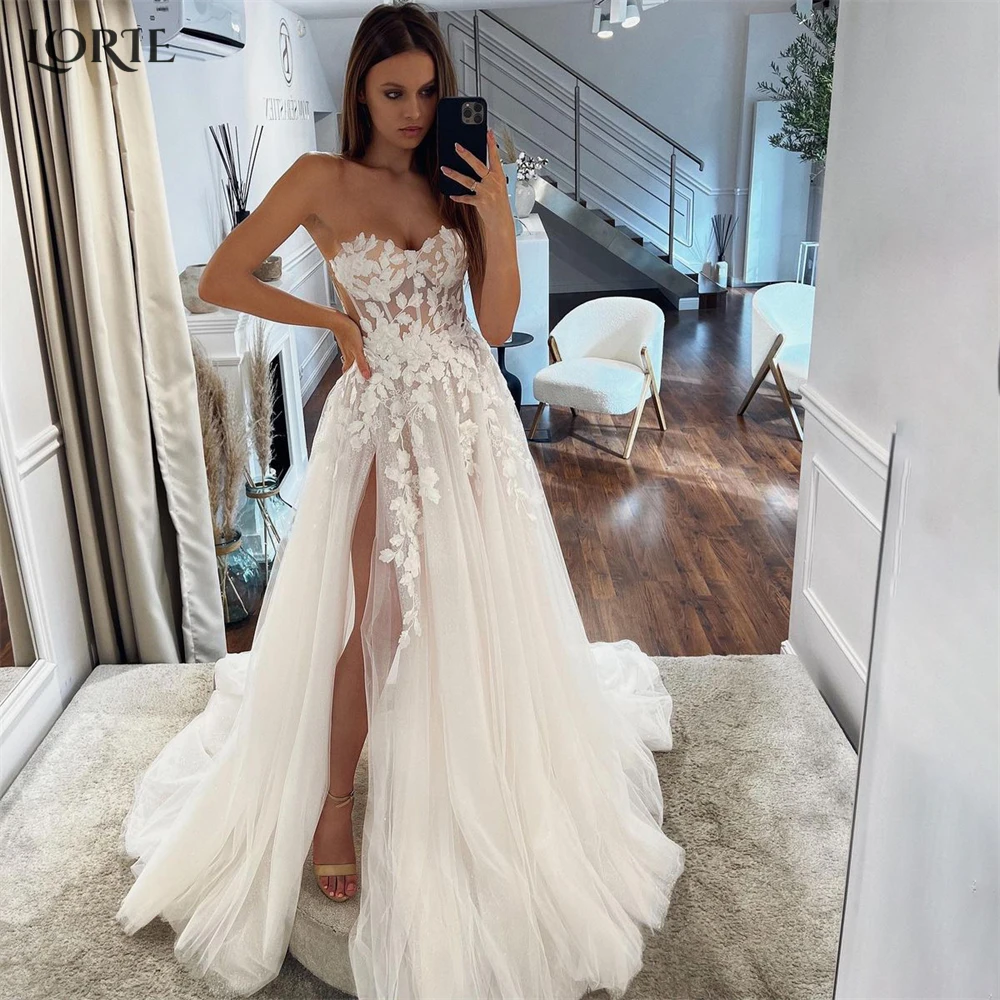 

LORIE богемные кружевные свадебные платья, сексуальные женские свадебные платья-трапеции с Боковым Разрезом, платье для милой принцессы