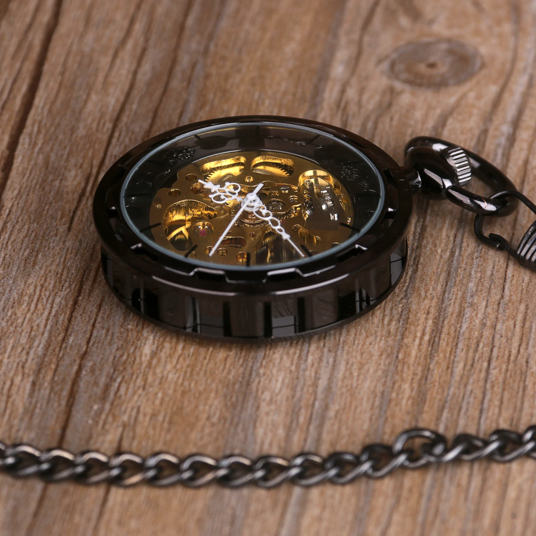 Vintage Fashion Classic Black/Silver Capless Mechanical Pocket Watch For Men Women Steampunk Antique Retro Hand Wind Fob Watch