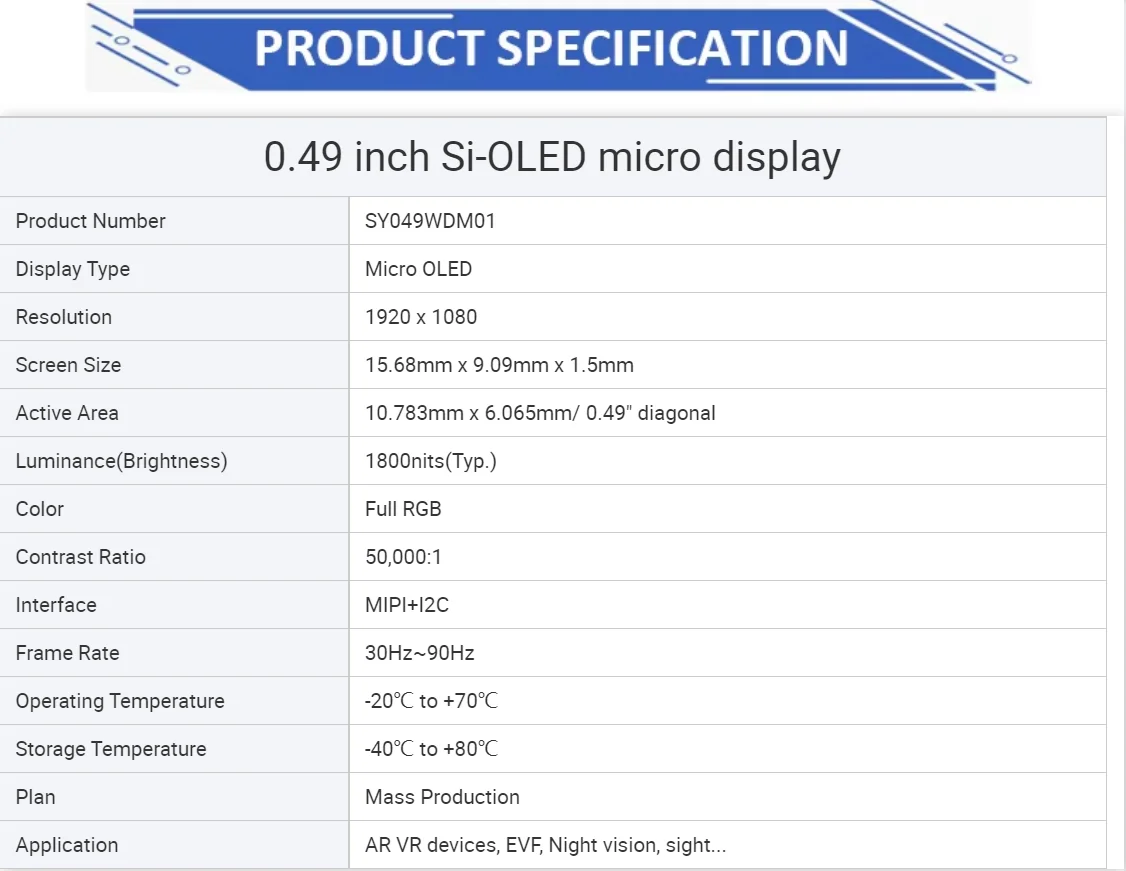 SeeYA 0 49 si-oled AMOLED микродисплей 1080p fhd 1920x1080 Модуль микро oled VR AR
