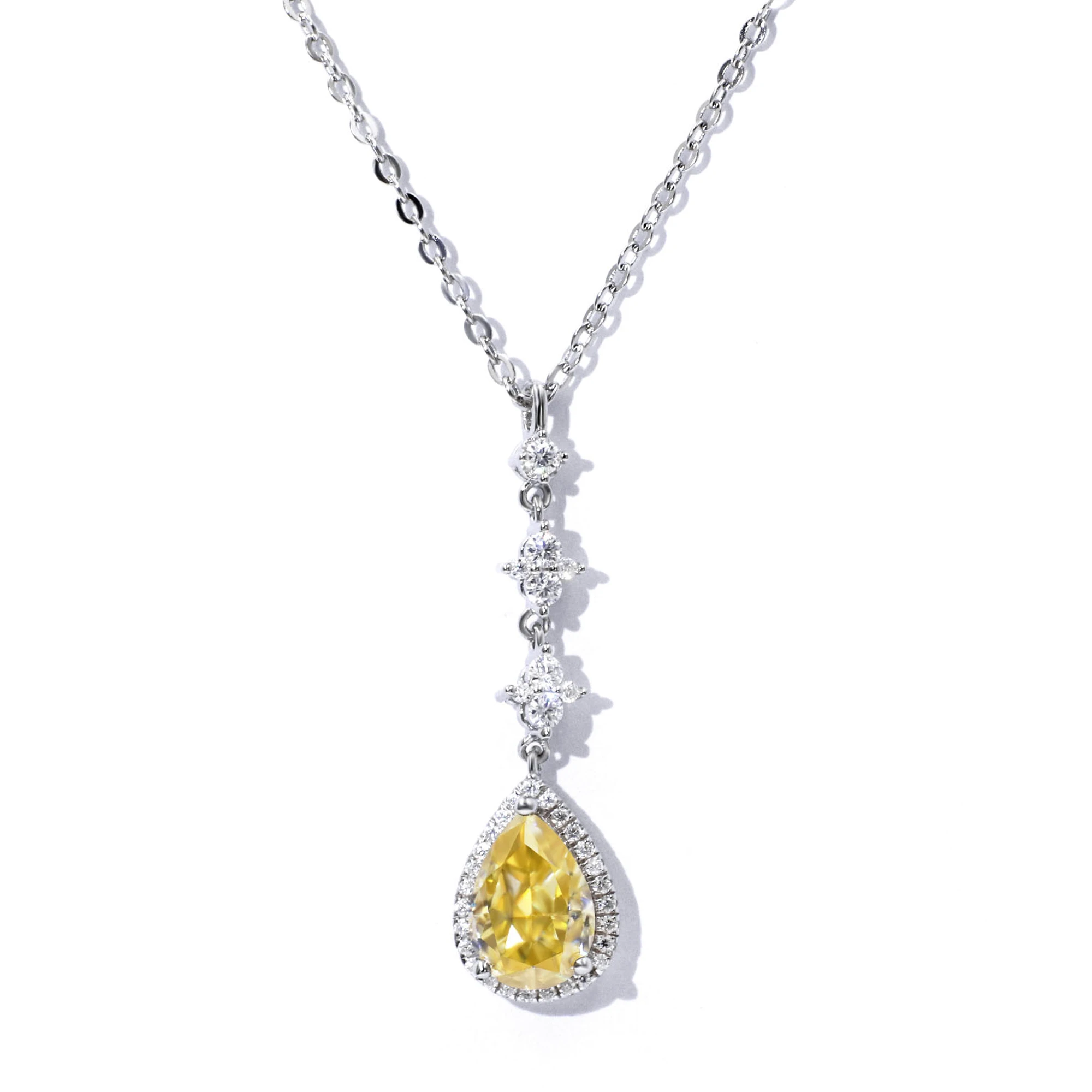 

Tianyu Gems 2.33ctw Moissanite Necklaces Silver 925 Women 7x10mm Golden Canary Yellow Diamond Pear Drop Necklace 18k Gold Plated