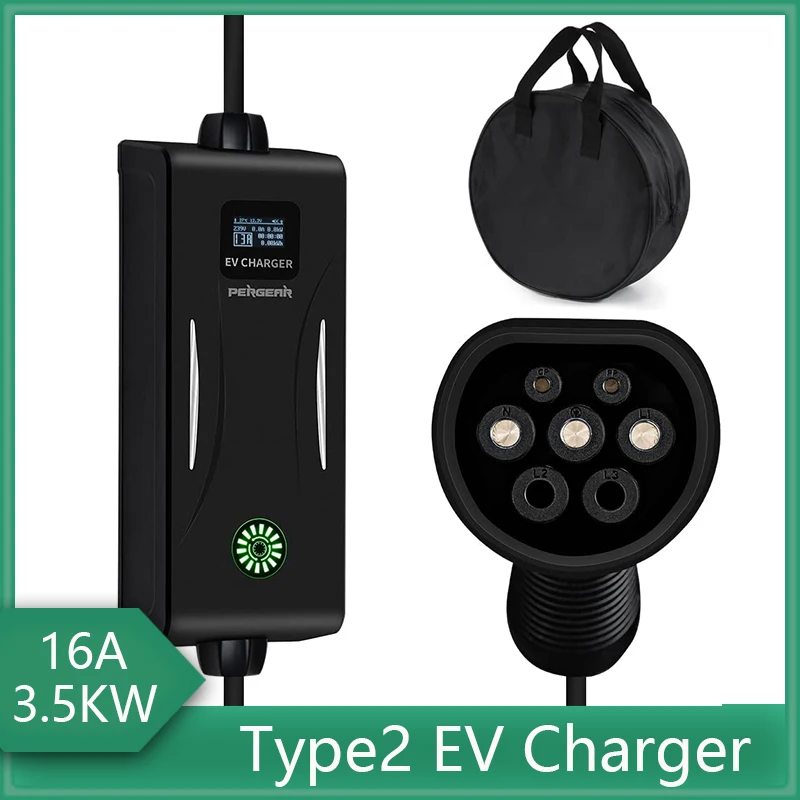 

Зарядное устройство для электромобилей типа 2 с европейской 2-контактной вилкой, 5 м портативная Автомобильная зарядная станция для электромобиля, регулируемая мощность, 16 А IEC 62196