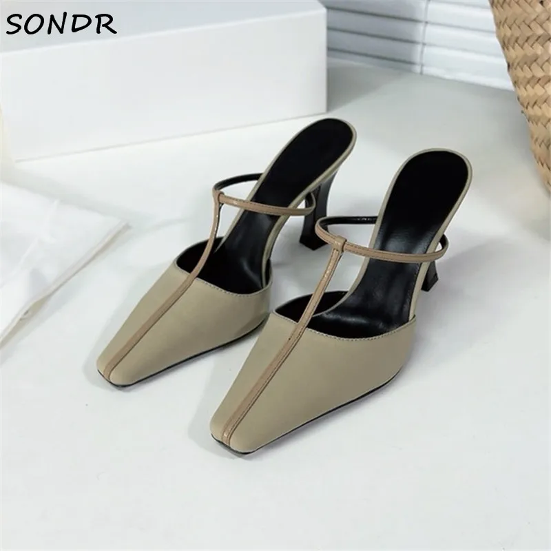 

2022 Women Summer Gladiator Sandals Fashion Leather High Heel T Strap Pumps Women Shoes Brand Designer Slip On Party Shoes Woman