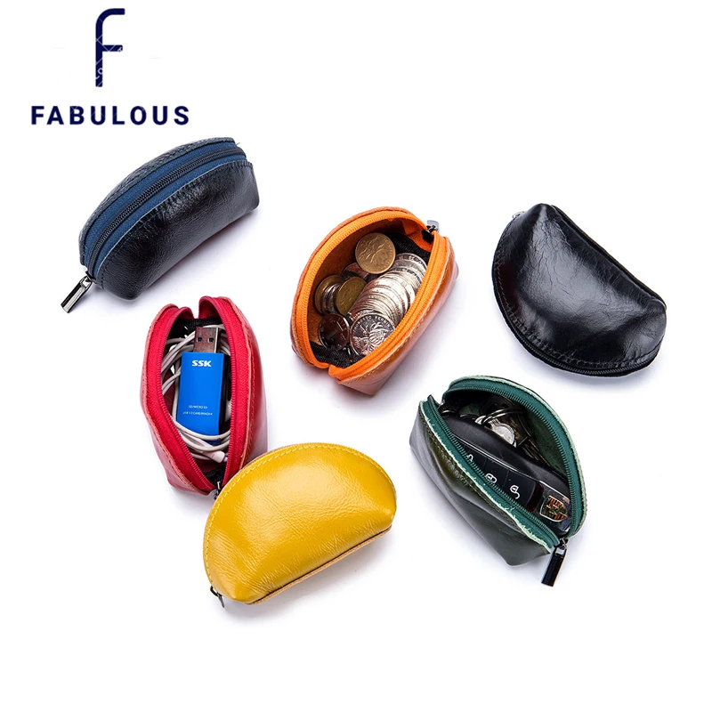 

Unisex Short Wallets Women's Zipper Coin Purse Wax Leather Mini Earthphone Case Small purse