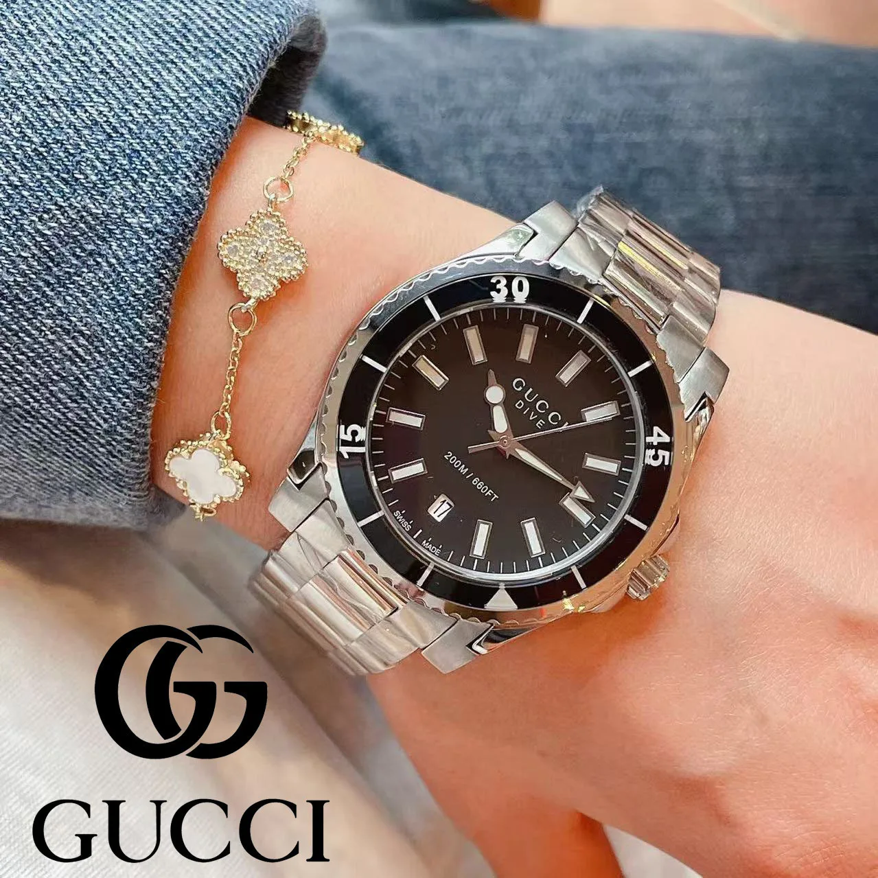 Восьмиугольные цельнометаллические часы в стиле GUCCI простые легкие деловые