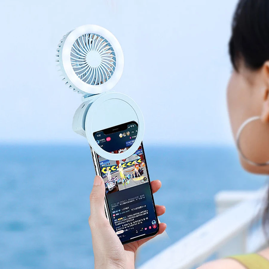 

NEW USB Charge Led Selfie Ring Light Wiht Foldable Mini Fan Clip Mobile Phone Lens LED Selfie Lamp Ring for iPhone 13 Samsung