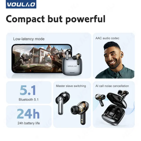 Беспроводные наушники с микрофоном, Bluetooth 5,1, шумоподавление, длительный режим ожидания