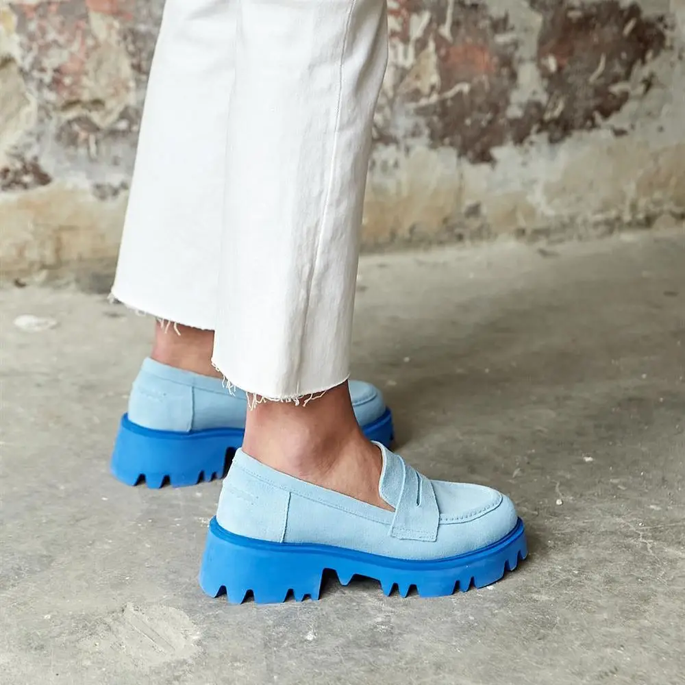 Aysu Quality Genuine Leather Flat Platform Light Sole Loafer Poshnmore Gold Silver Orange Green Blue Pink Fuchsia Smoked Oxford