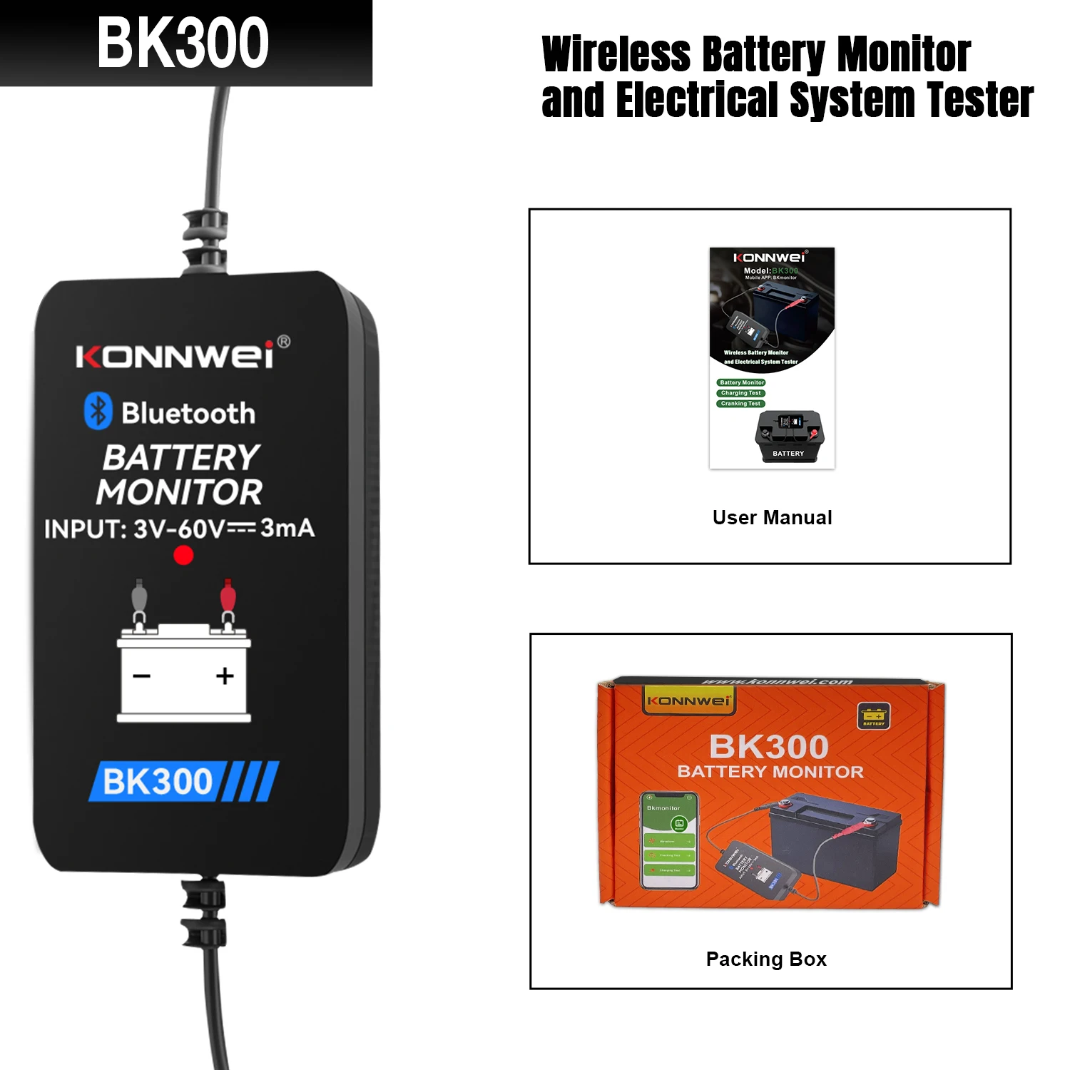 

KONNWEI BK300 12 В монитор батареи беспроводной Bluetooth5.0 автомобильный аккумулятор приложение для здоровья мониторинг тестер батареи инструменты для Android IOS