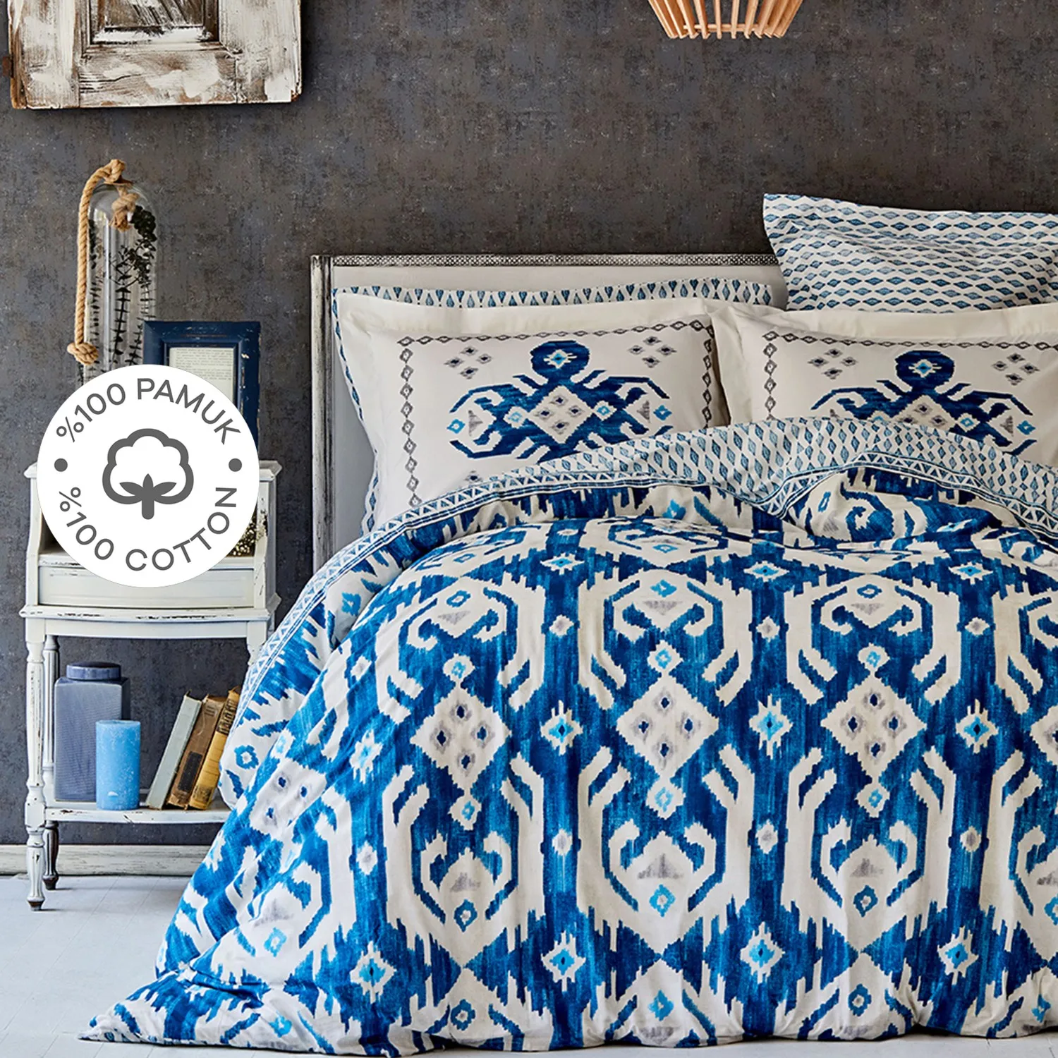 

Karaca Home Neos Blue 100 Cotton Double Personality Duvet cover set