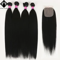 long silky straight hair bundles with closure natural hair extensions fake mixed fibers synthetic yaki straight hair weaving