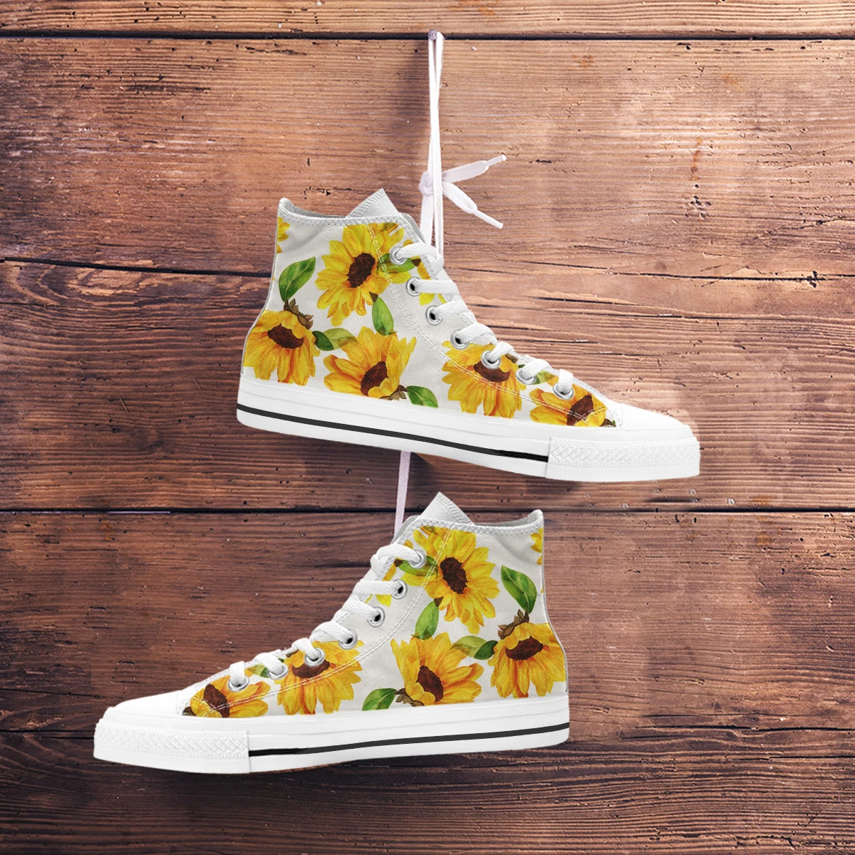 Nopersonality Ladies High Top Canvas Shoes Breathable Walking Vulcanized Sneakers Print Beautiful Sunflower Student Shoes