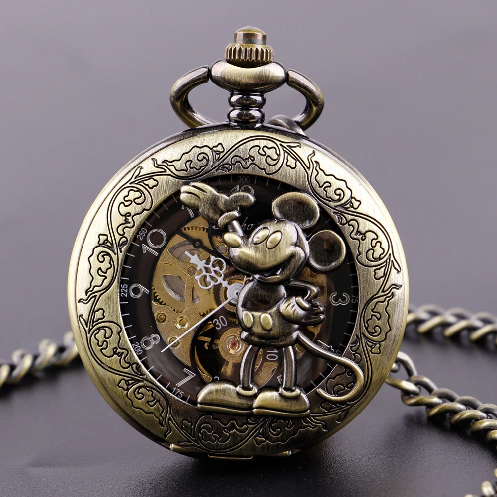 2022 New Hot Sale Vintage Quartz Pocket Watch Mouse Steampunk Unisex Fashion Quartz Pocket Clock For Men Women Gift