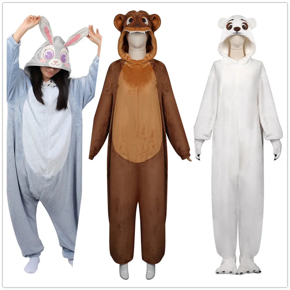 Judy Hopps Cosplay Costume Jumpsuit Pajamas Polar Bear Cosplay Duke Costume Sleepwear Halloween Carnival Suit Role Play