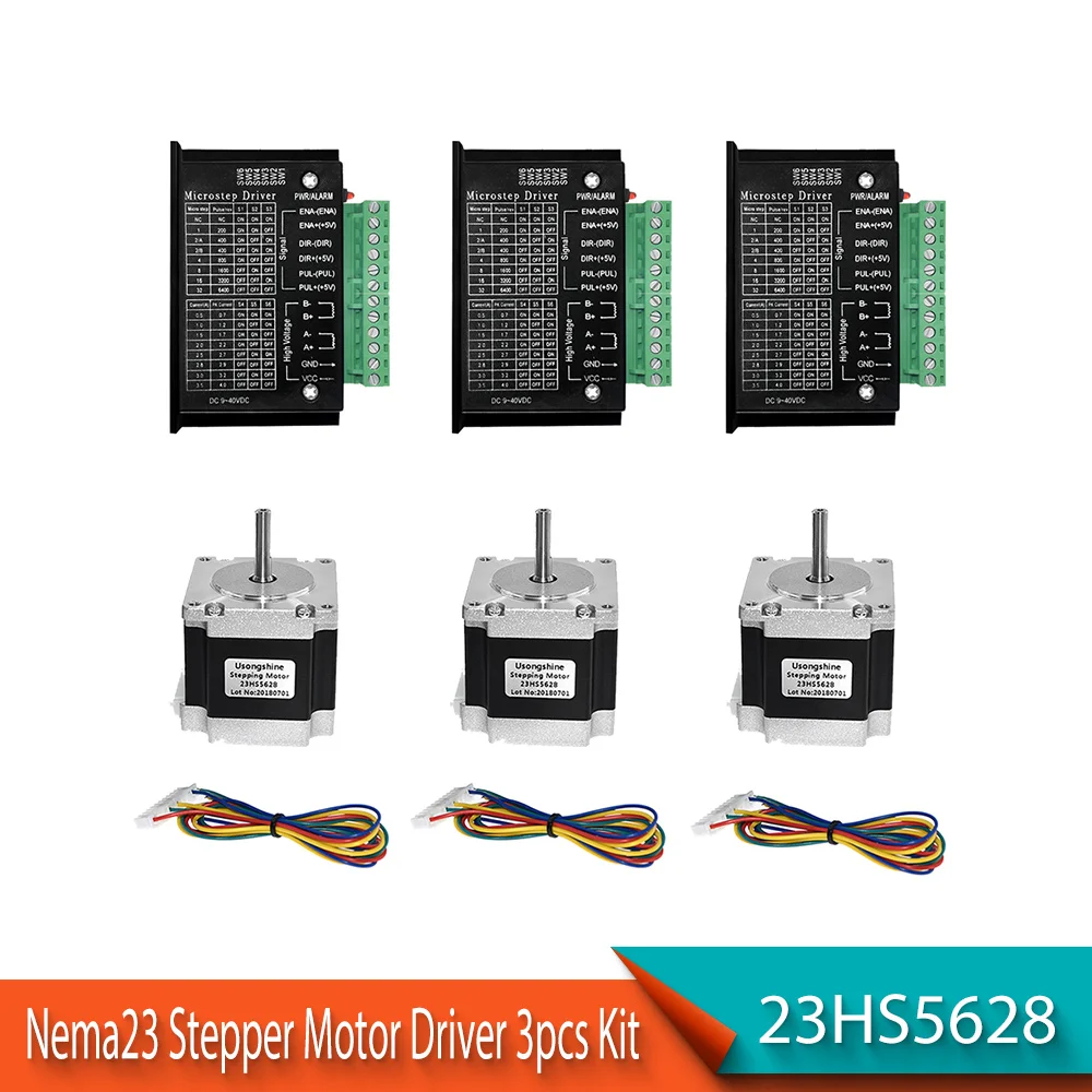 3 шт. Nema 23 23HS5628 Шаговый двигатель 57 2.8A с драйвером шагового двигателя TB6600 4A NEMA17 для
