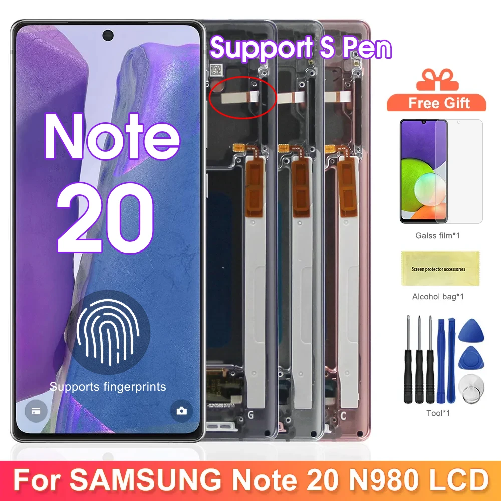 

Original Note20 Screen for Samsung Galaxy Note 20 N980F Lcd Display + Touch Screen with Frame Support S Pen Fingerprint Read